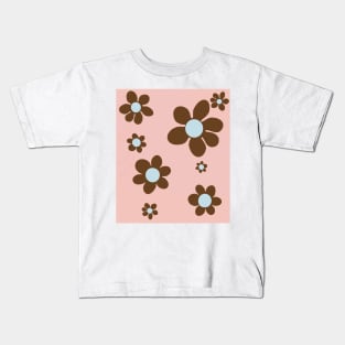 pattern flower blue brown pink 70s Kids T-Shirt